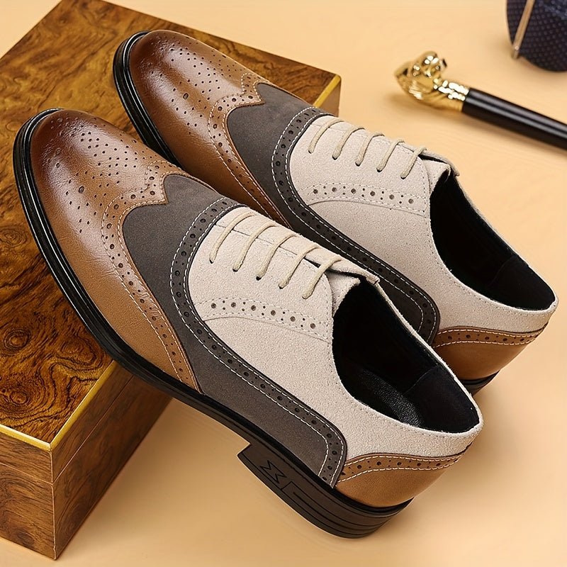 Men’s Brogue Patchwork Loafers – Pointed Toe Business & Wedding Dress Shoes (Black) - Honesty Sales