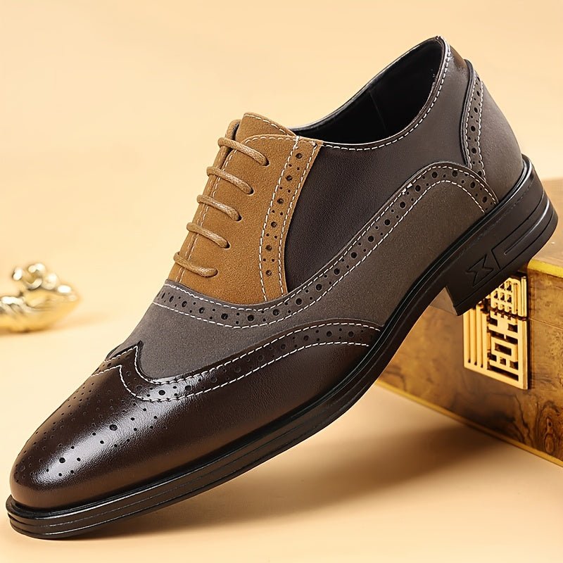 Men’s Brogue Patchwork Loafers – Pointed Toe Business & Wedding Dress Shoes (Black) - Honesty Sales