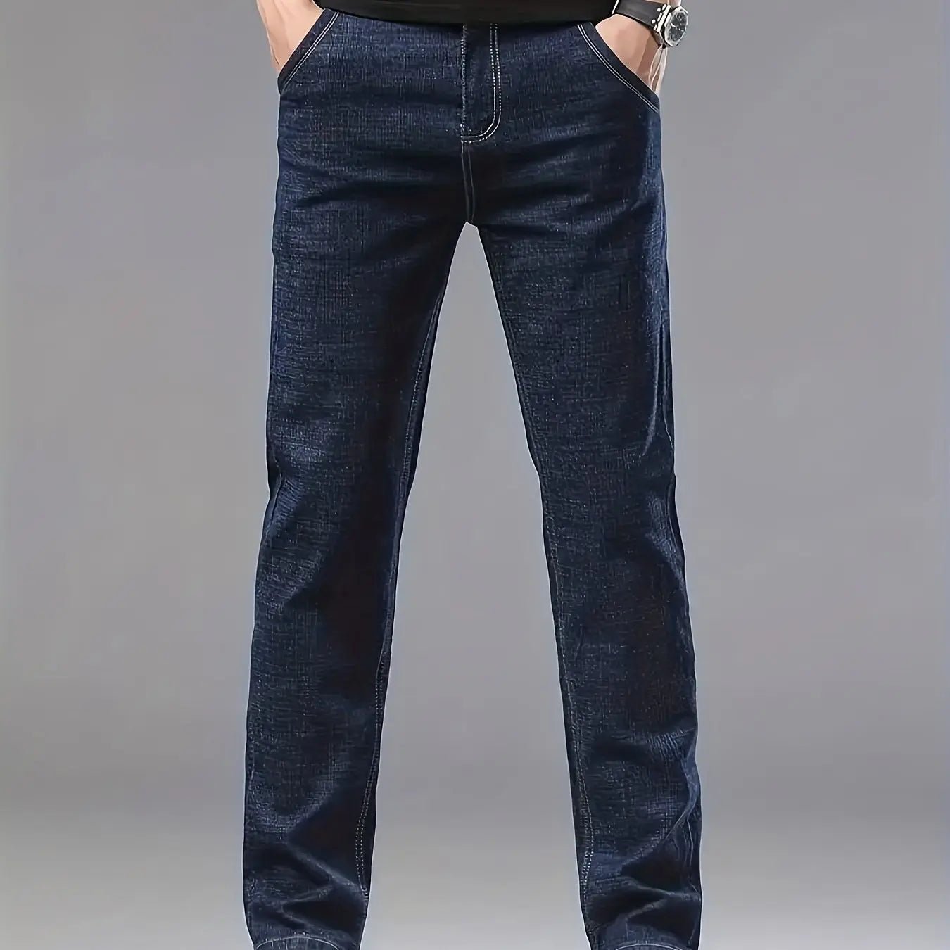 Men’s Business Casual Stretch Jeans – Straight - Leg Denim (Dark Blue) - Honesty Sales