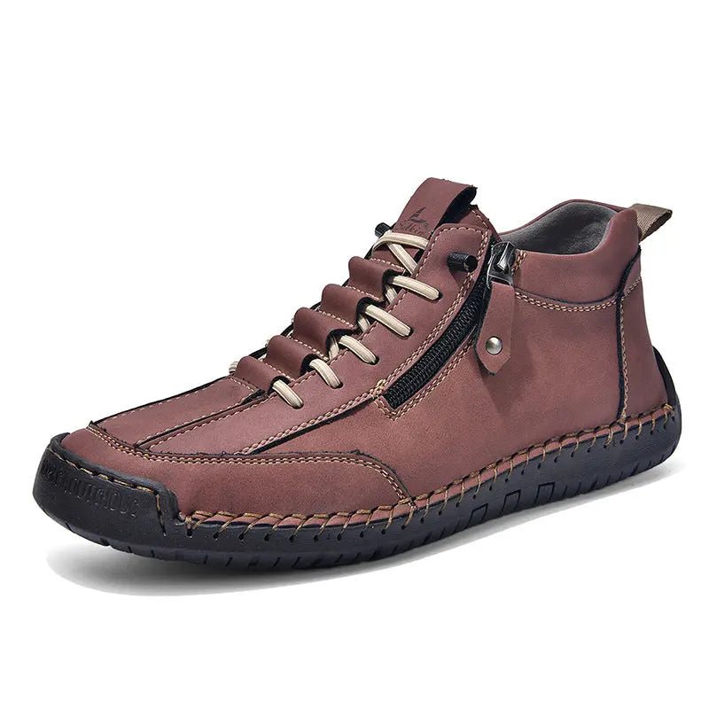 Men's Casual Leather Shoes Retro High Top - Honesty Sales