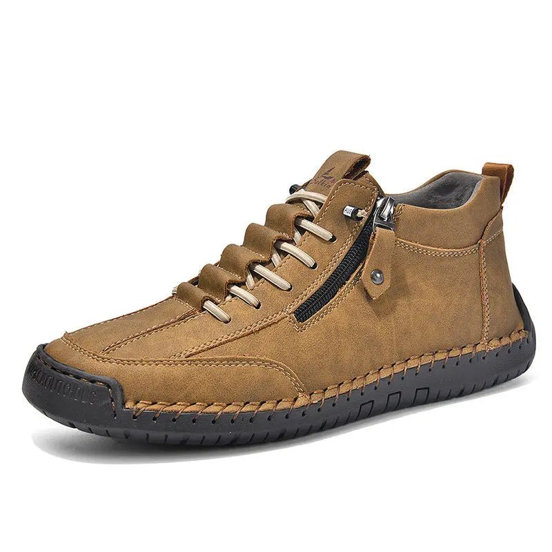 Men's Casual Leather Shoes Retro High Top - Honesty Sales