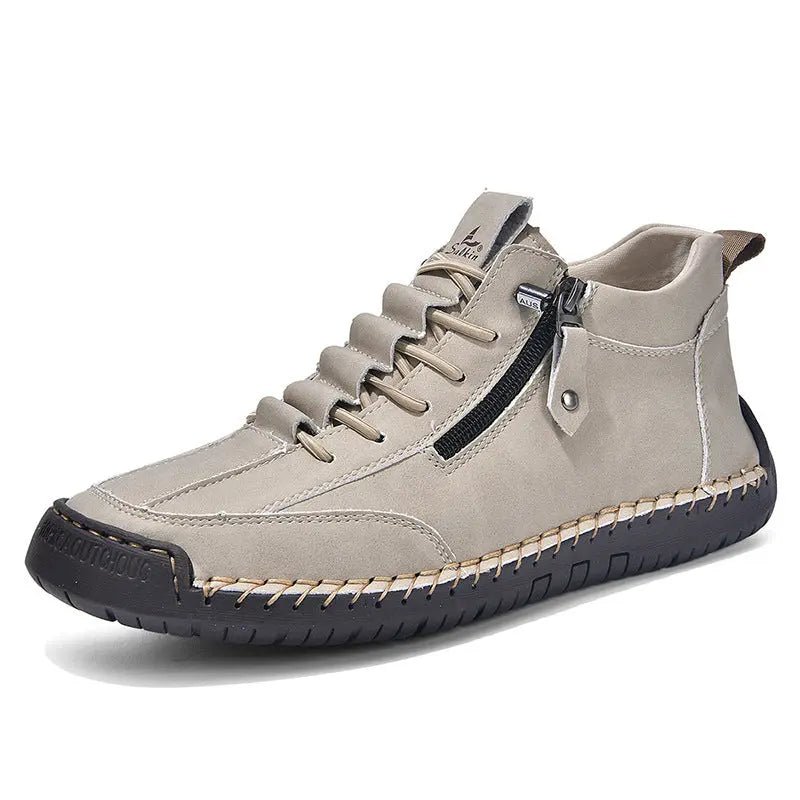 Men's Casual Leather Shoes Retro High Top - Honesty Sales