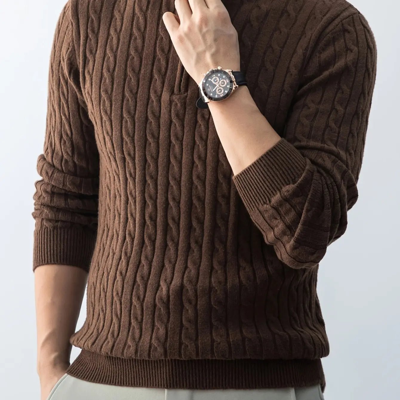 Men’s Chunky Cable Knit Quarter - Zip Sweater – Stand Collar Winter Pullover - Honesty Sales