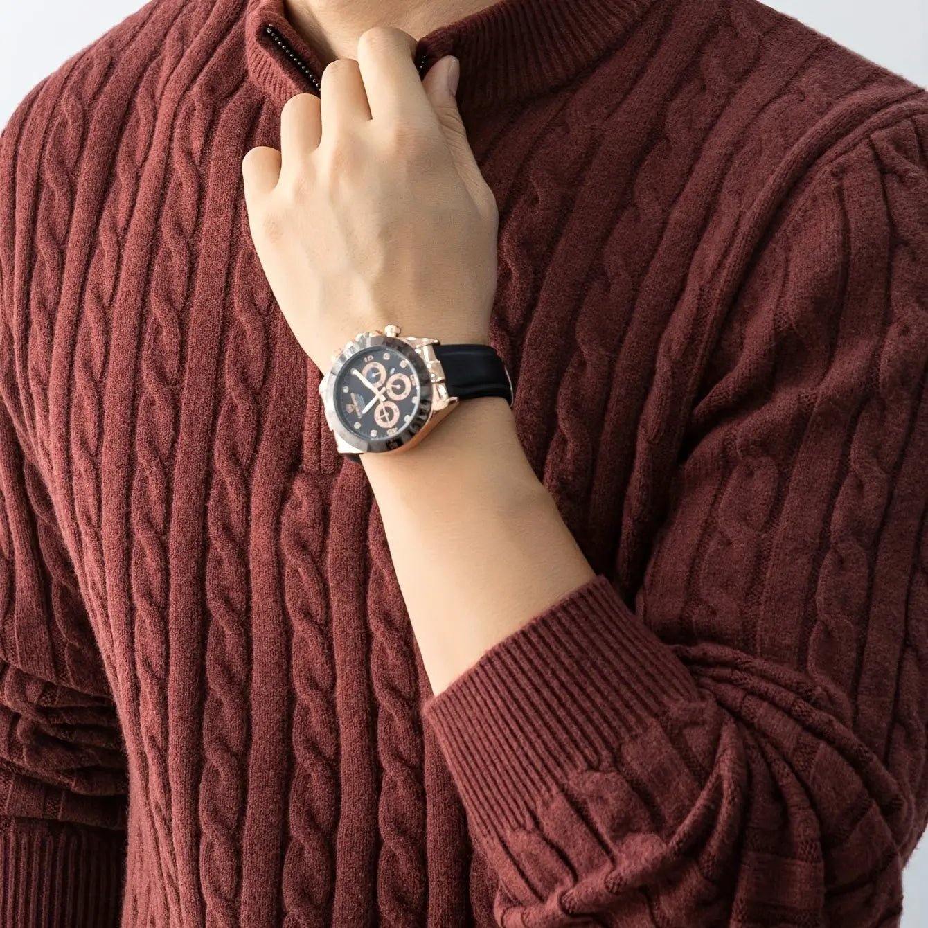Men’s Chunky Cable Knit Quarter - Zip Sweater – Stand Collar Winter Pullover - Honesty Sales