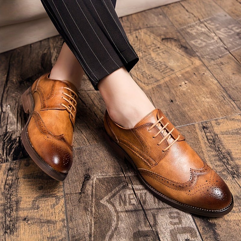 Men’s Classic Brogue Oxford Lace - Up Shoes – PU Upper, Cushioned Insole, Rubber Sole - Honesty Sales