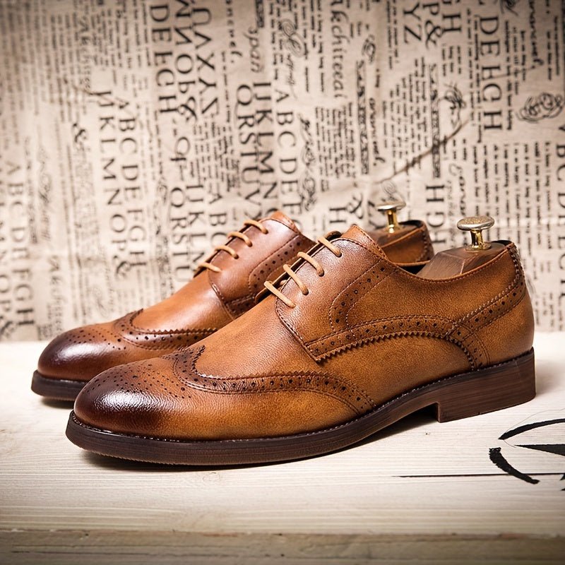 Men’s Classic Brogue Oxford Lace - Up Shoes – PU Upper, Cushioned Insole, Rubber Sole - Honesty Sales