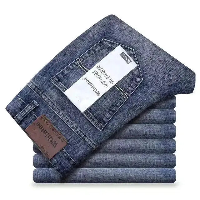Men's Classic Business Jeans – Regular Straight Stretch Denim (Blue) - Honesty Sales