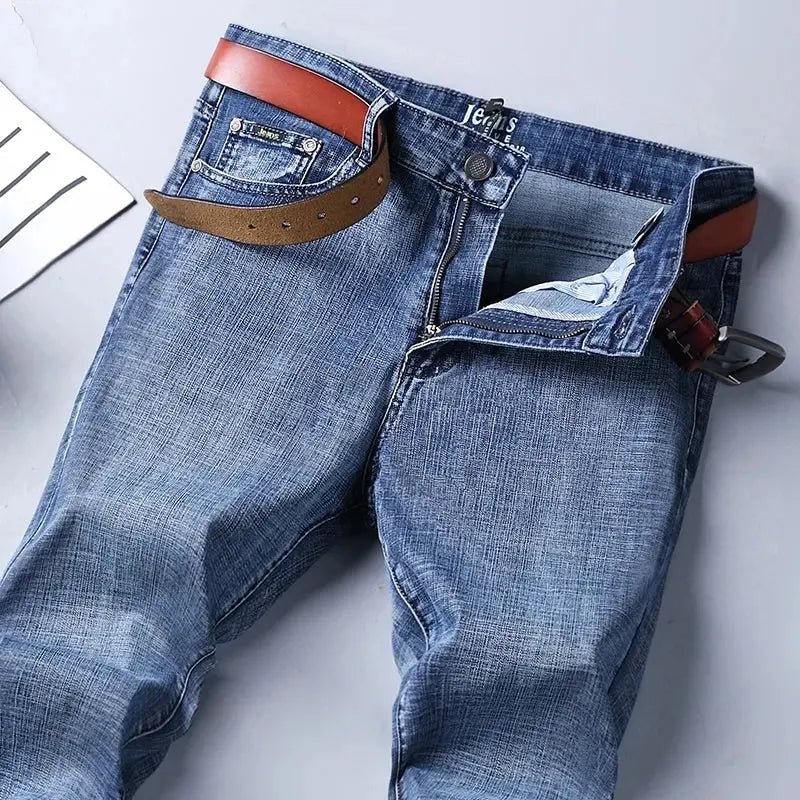 Men's Classic Business Jeans – Regular Straight Stretch Denim (Blue) - Honesty Sales