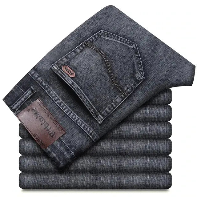 Men's Classic Business Jeans – Regular Straight Stretch Denim (Blue) - Honesty Sales