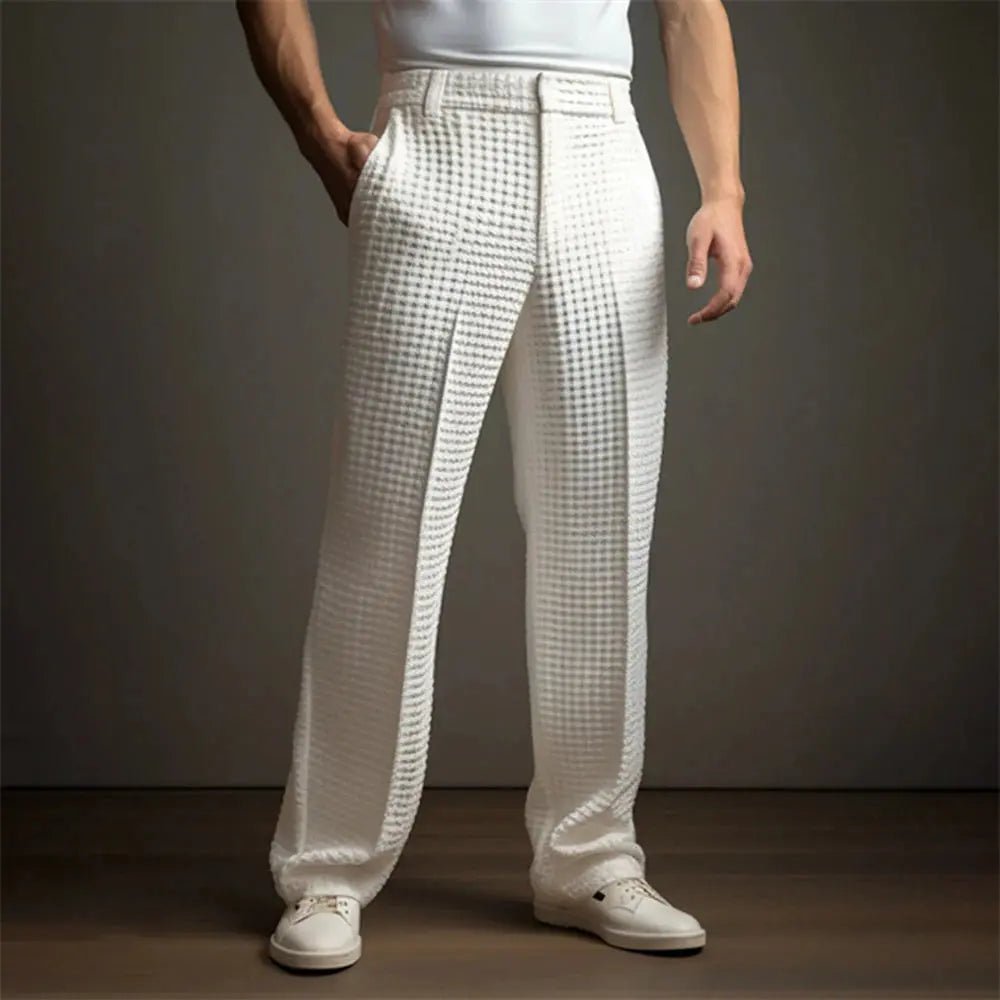 Men’s Cotton Blend Waffle Trousers – Straight Business Casual Pants - Honesty Sales