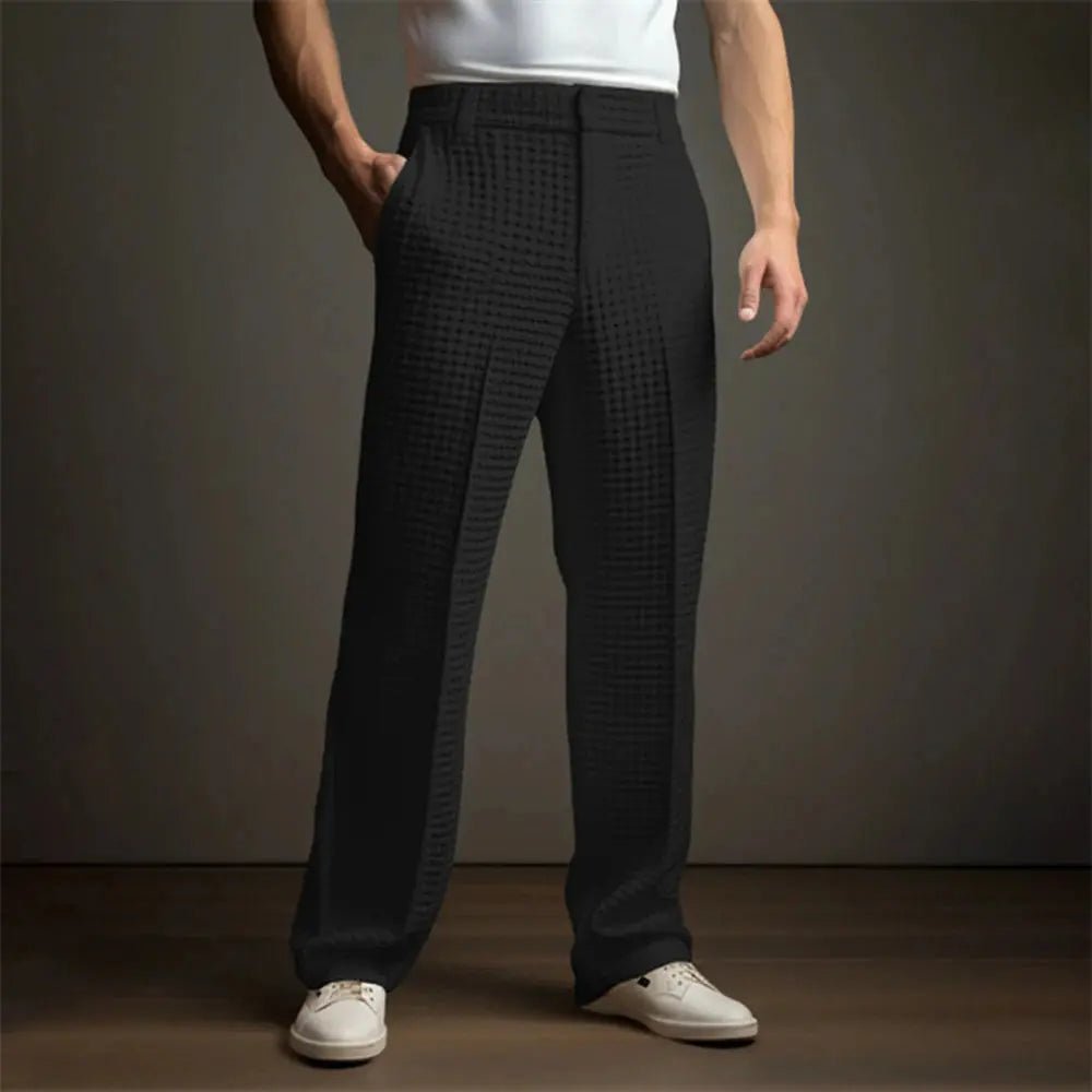 Men’s Cotton Blend Waffle Trousers – Straight Business Casual Pants - Honesty Sales