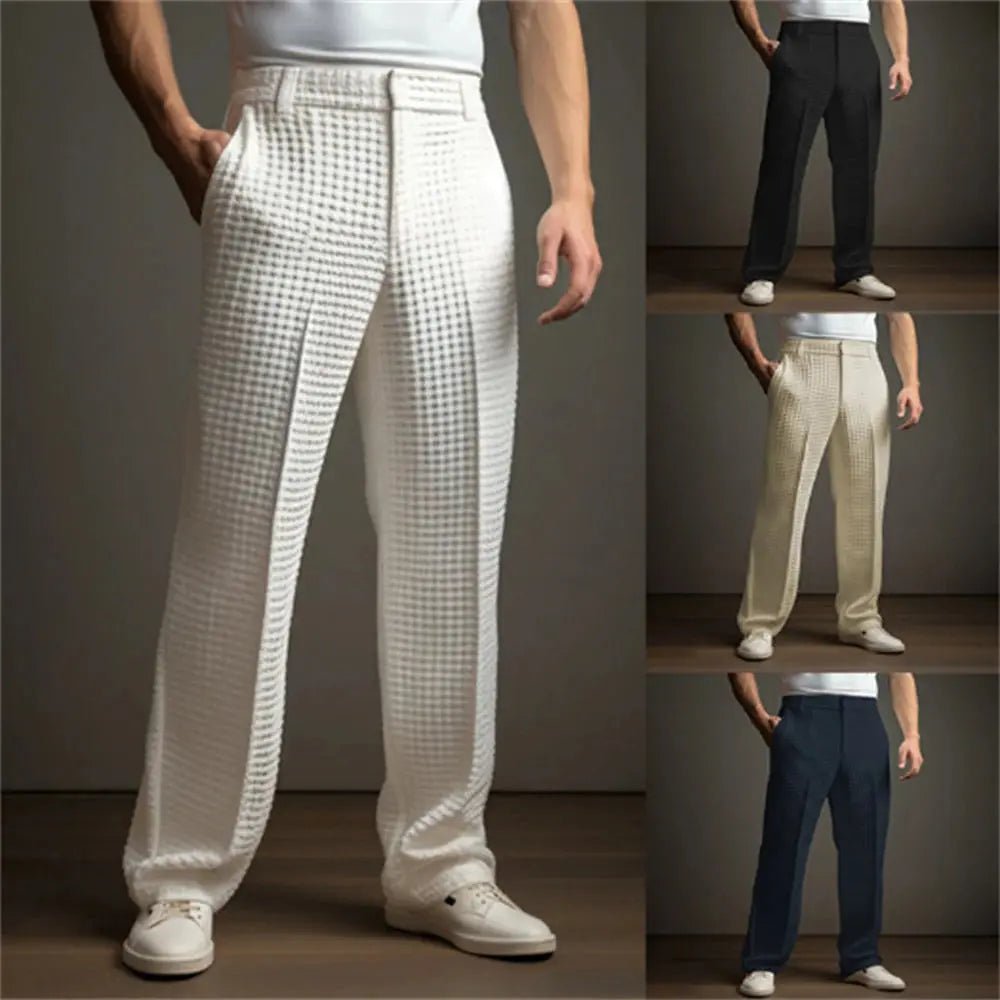Men’s Cotton Blend Waffle Trousers – Straight Business Casual Pants - Honesty Sales