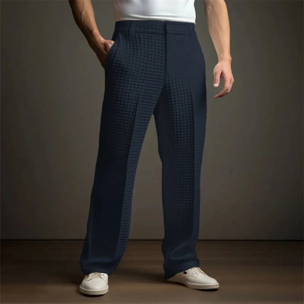 Men’s Cotton Blend Waffle Trousers – Straight Business Casual Pants - Honesty Sales