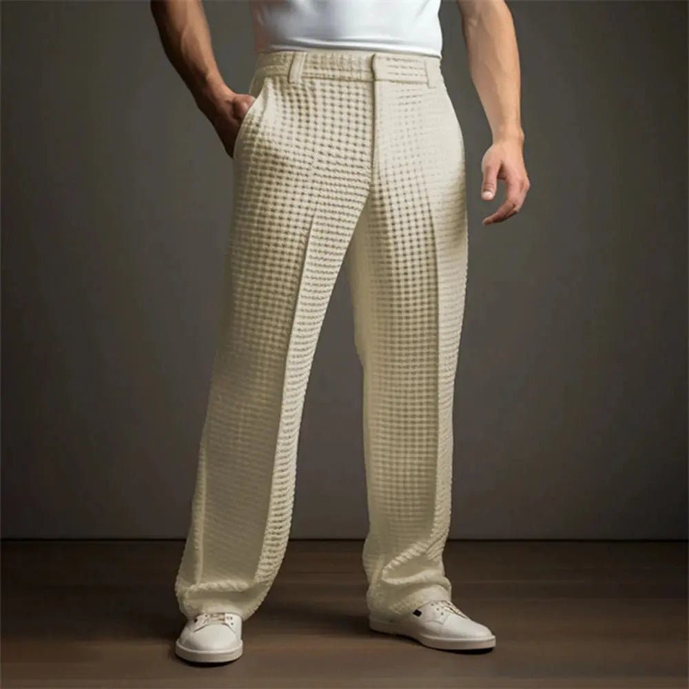Men’s Cotton Blend Waffle Trousers – Straight Business Casual Pants - Honesty Sales