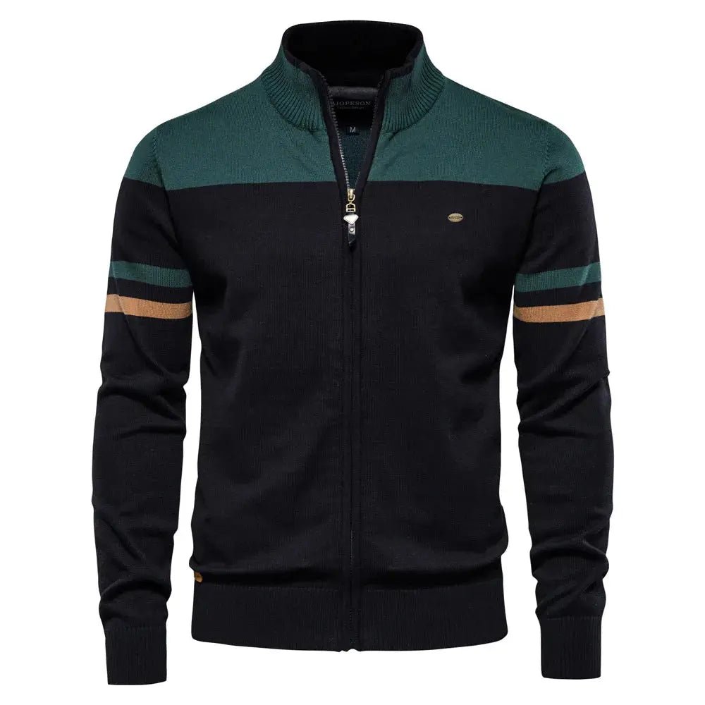 Men’s Cotton Zip - Up Cardigan – Color Block Knit Sweater Jacket - Honesty Sales