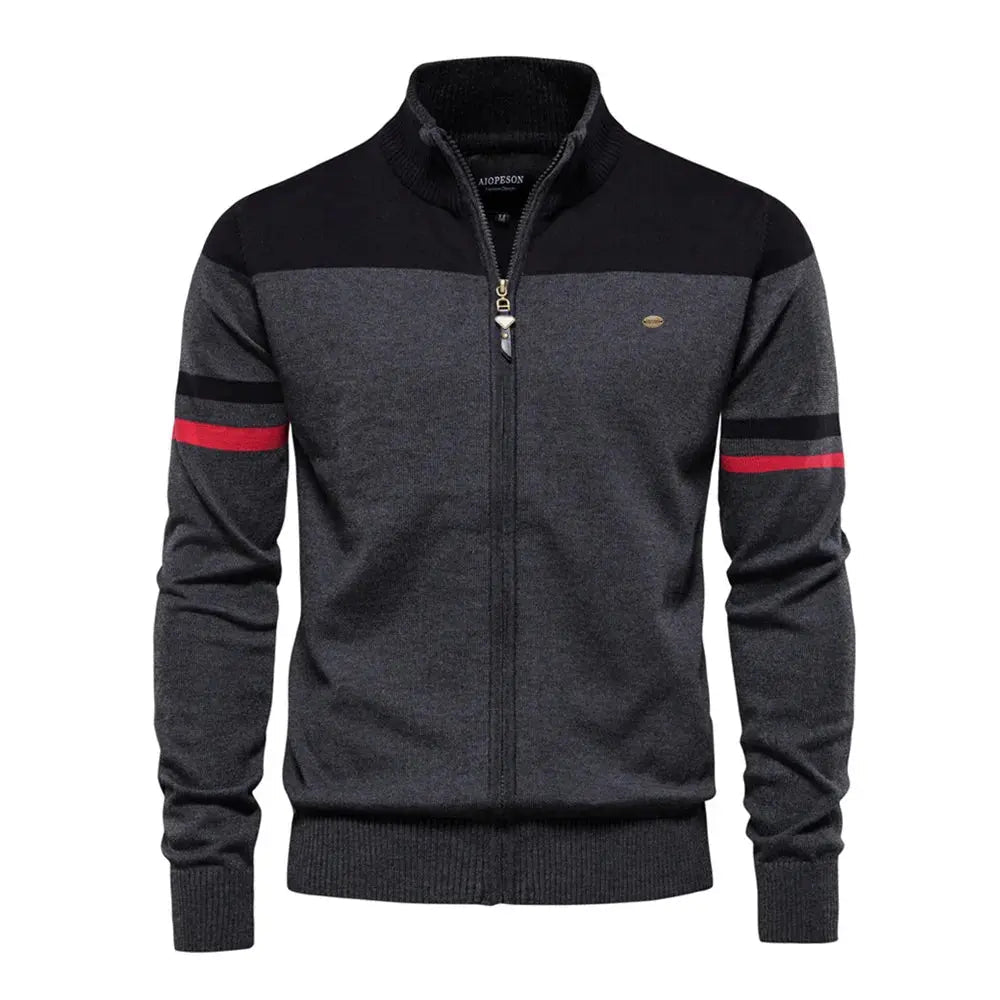 Men’s Cotton Zip - Up Cardigan – Color Block Knit Sweater Jacket - Honesty Sales