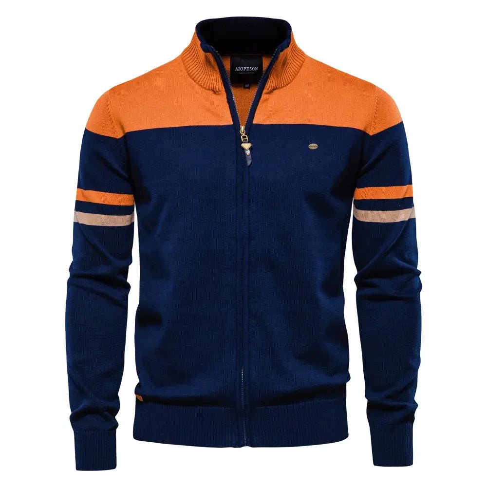 Men’s Cotton Zip - Up Cardigan – Color Block Knit Sweater Jacket - Honesty Sales