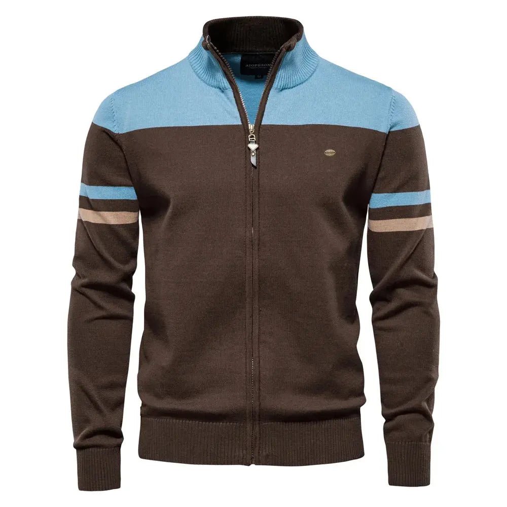 Men’s Cotton Zip - Up Cardigan – Color Block Knit Sweater Jacket - Honesty Sales