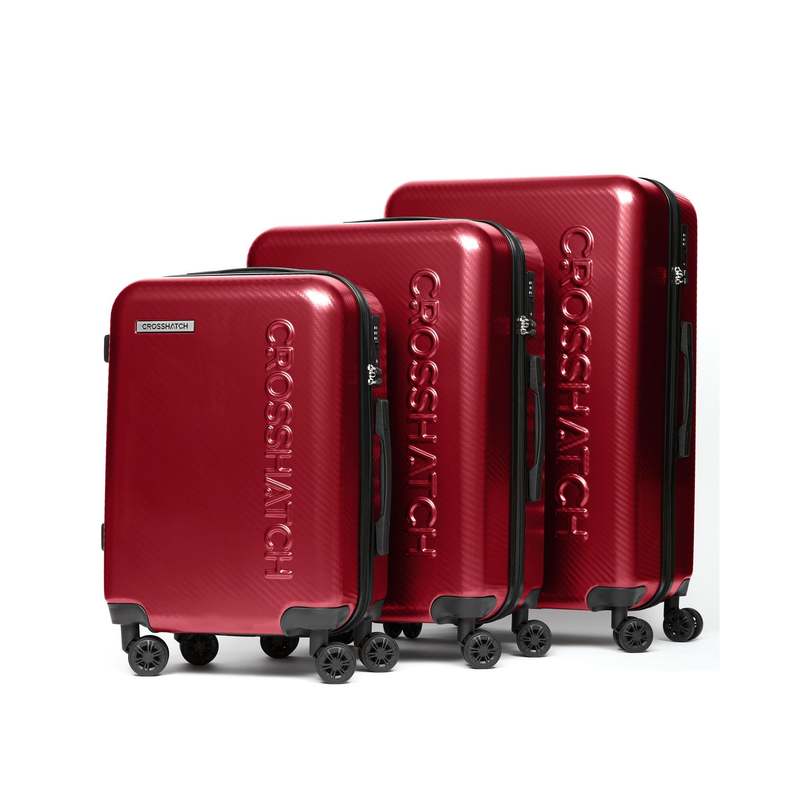 Mens Escapade Embossed Suitcase 3Pk Dark Red - Honesty Sales