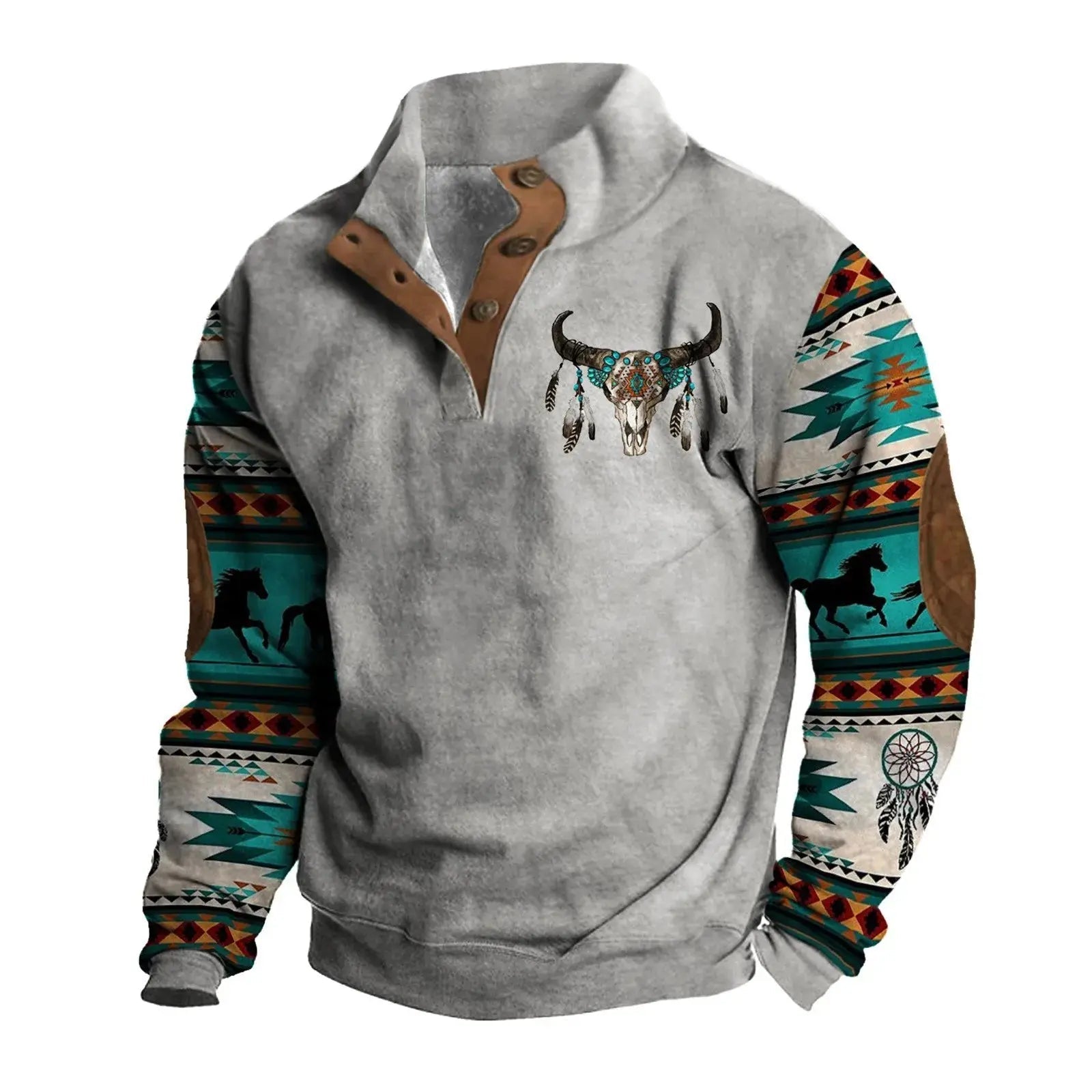 Men's Fashion High Street Color Blocking Printed Standing Collar Sweatshirt - Honesty Sales
