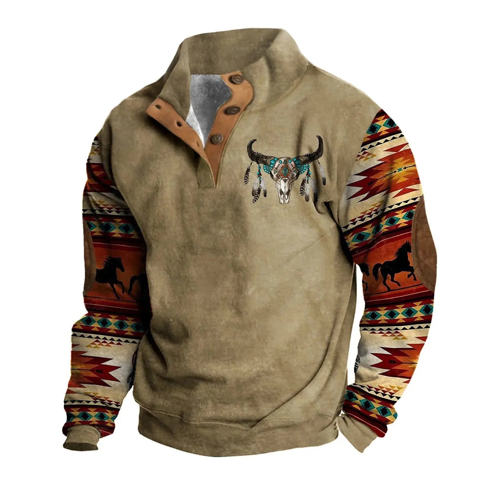 Men's Fashion High Street Color Blocking Printed Standing Collar Sweatshirt - Honesty Sales