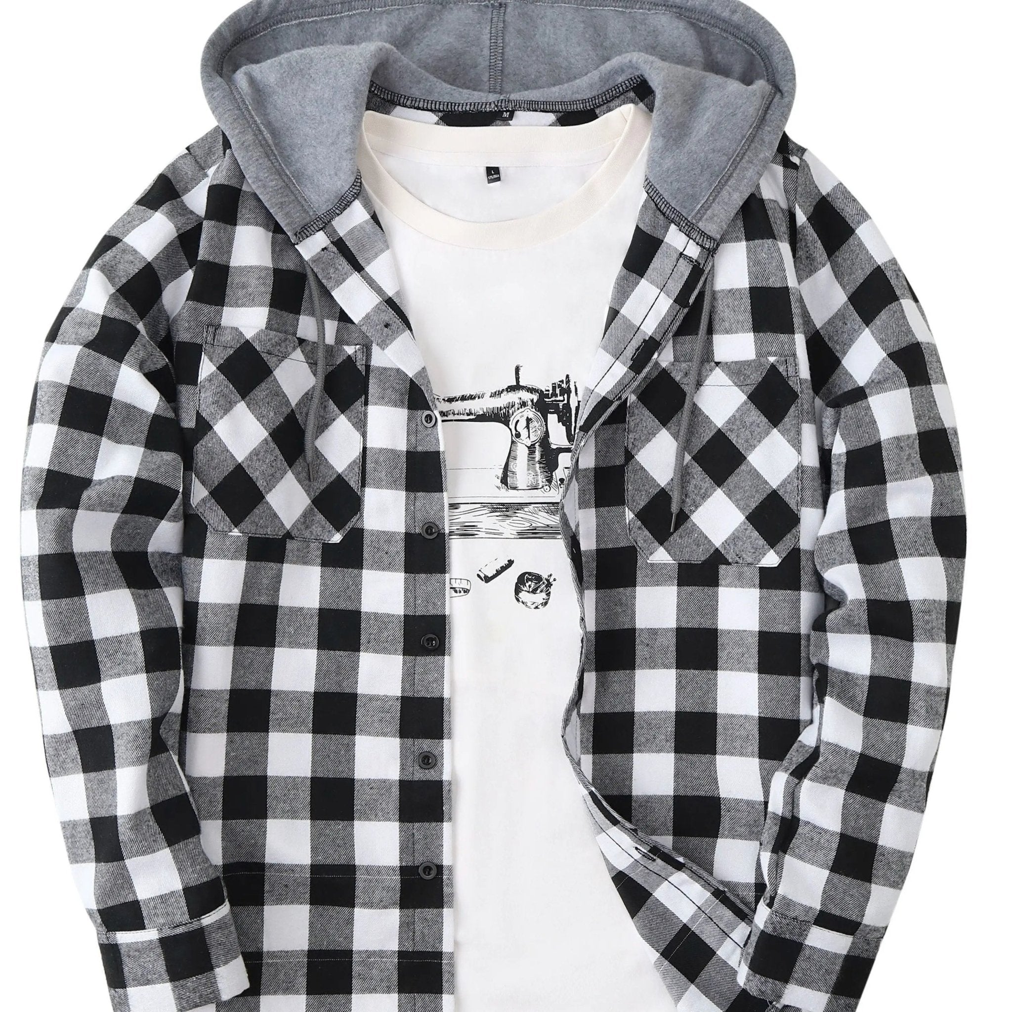 Men's Fashion Hooded Plaid Trendy Shirt Hooded Plaid Sweatshirt - Honesty Sales