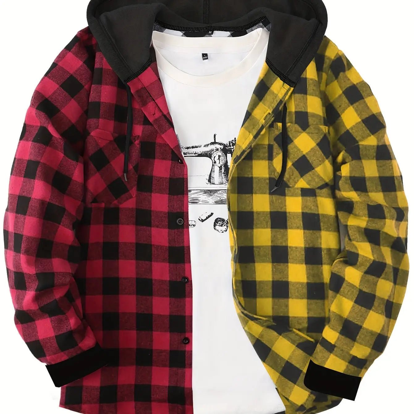 Men's Fashion Hooded Plaid Trendy Shirt Hooded Plaid Sweatshirt - Honesty Sales
