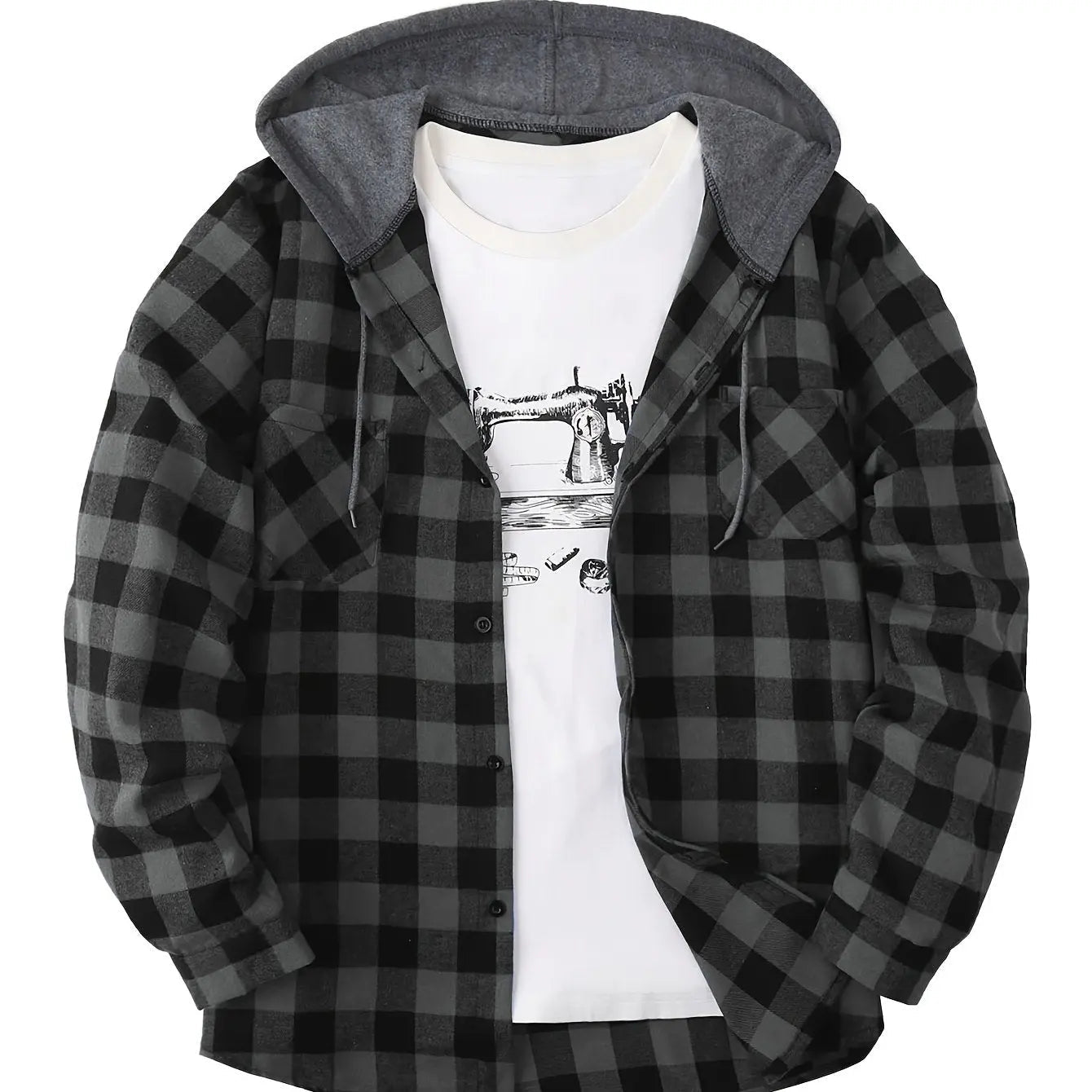 Men's Fashion Hooded Plaid Trendy Shirt Hooded Plaid Sweatshirt - Honesty Sales