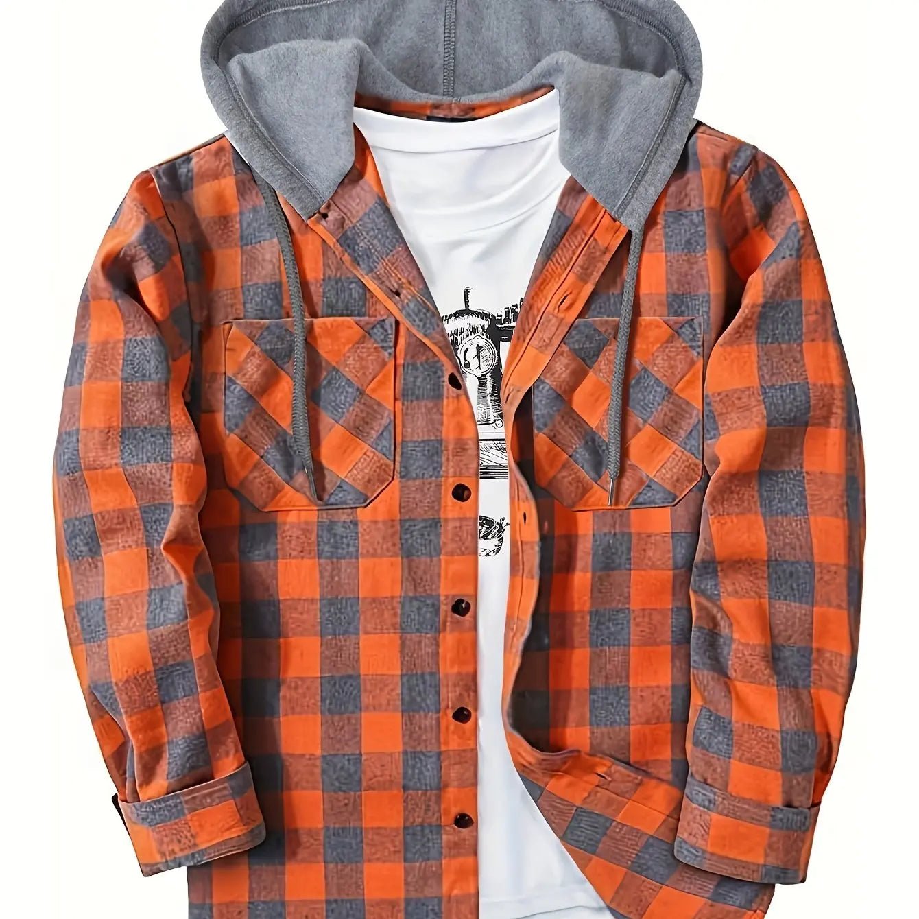 Men's Fashion Hooded Plaid Trendy Shirt Hooded Plaid Sweatshirt - Honesty Sales
