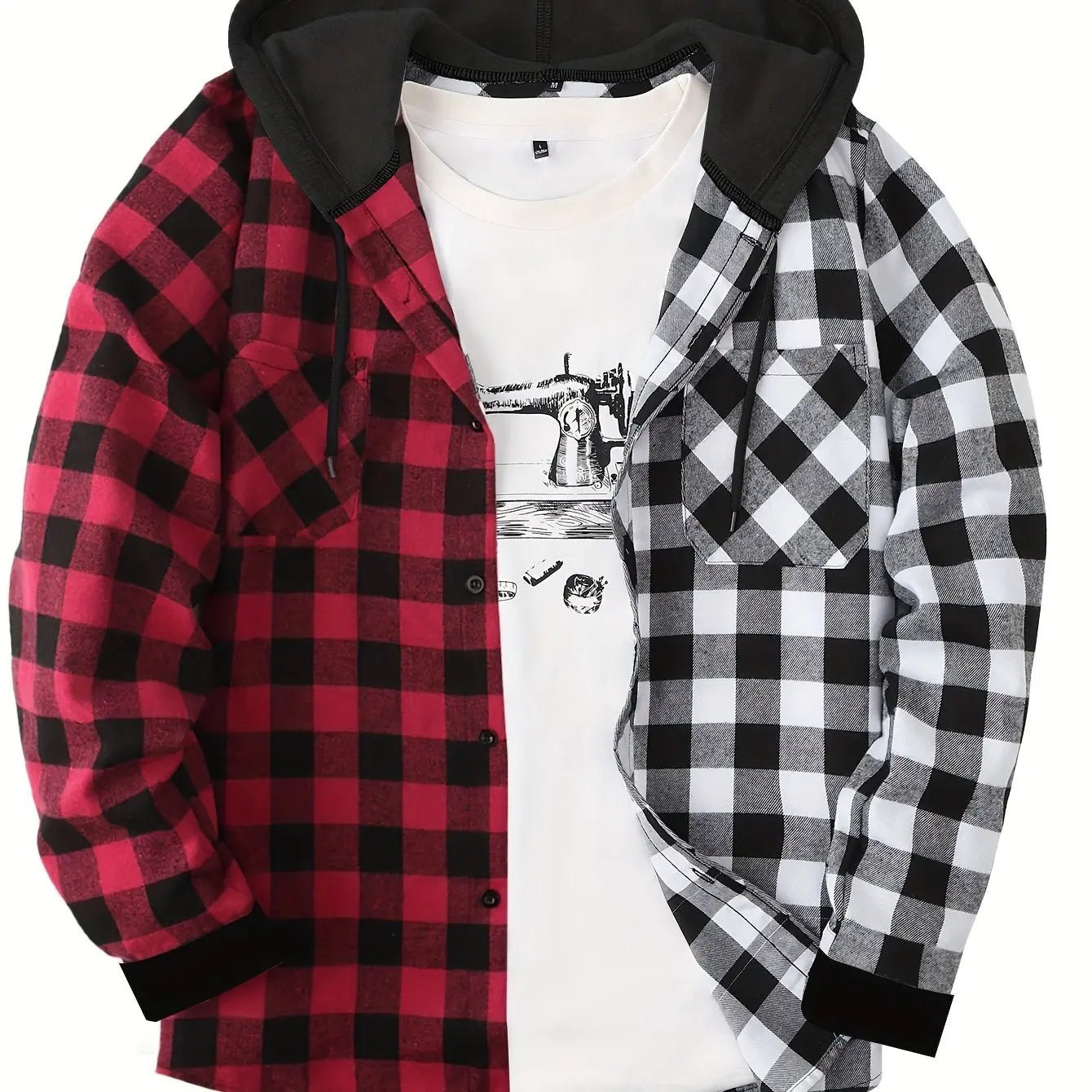 Men's Fashion Hooded Plaid Trendy Shirt Hooded Plaid Sweatshirt - Honesty Sales