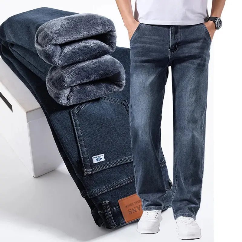 Men’s Fleece - Lined Stretch Jeans – Winter Warm Business Casual Trousers - Honesty Sales