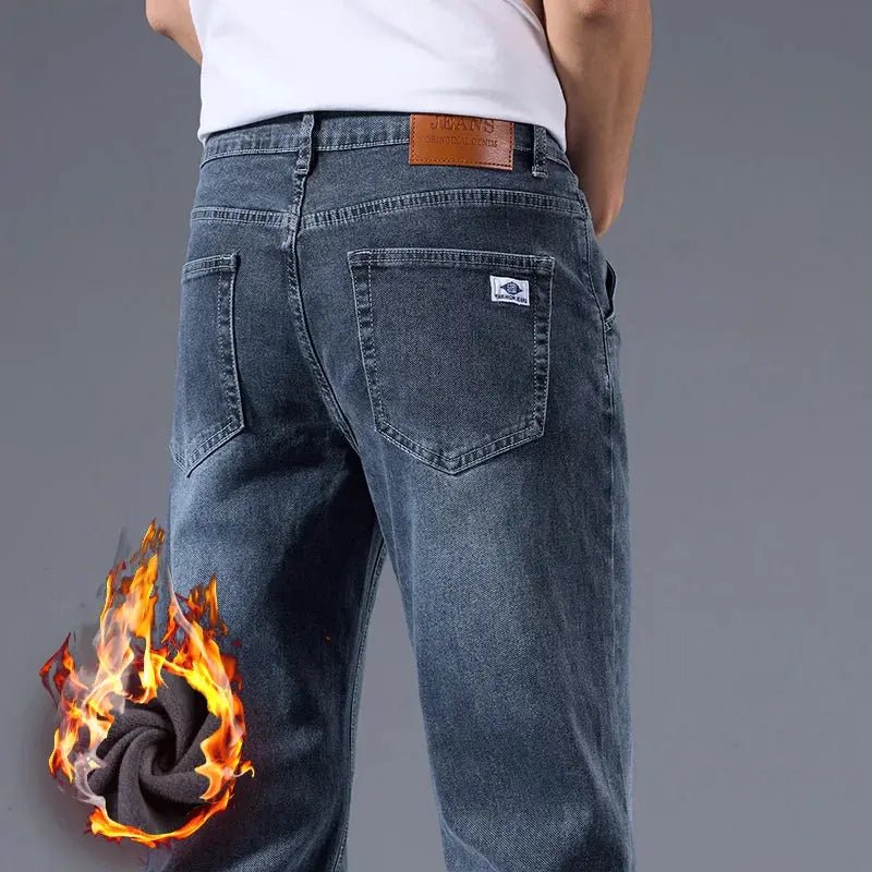 Men’s Fleece - Lined Stretch Jeans – Winter Warm Business Casual Trousers - Honesty Sales