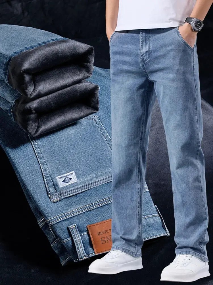 Men’s Fleece - Lined Stretch Jeans – Winter Warm Business Casual Trousers - Honesty Sales