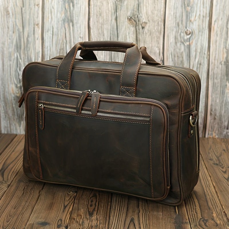 Men’s Genuine Leather Briefcase – Dark Brown, Multi - Compartment Casual Style - Honesty Sales