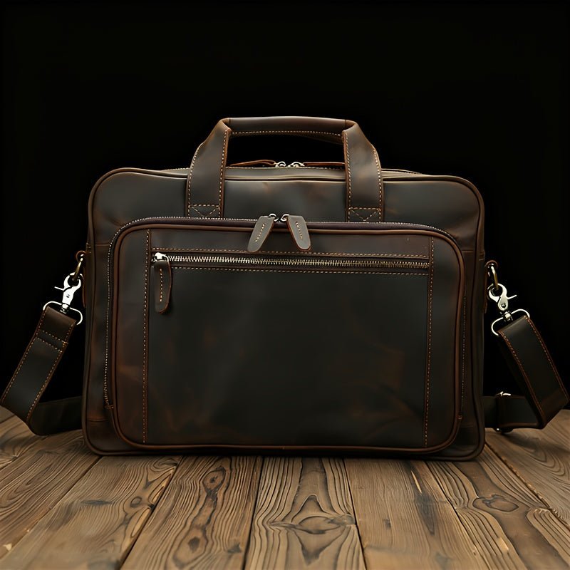 Men’s Genuine Leather Briefcase – Dark Brown, Multi - Compartment Casual Style - Honesty Sales