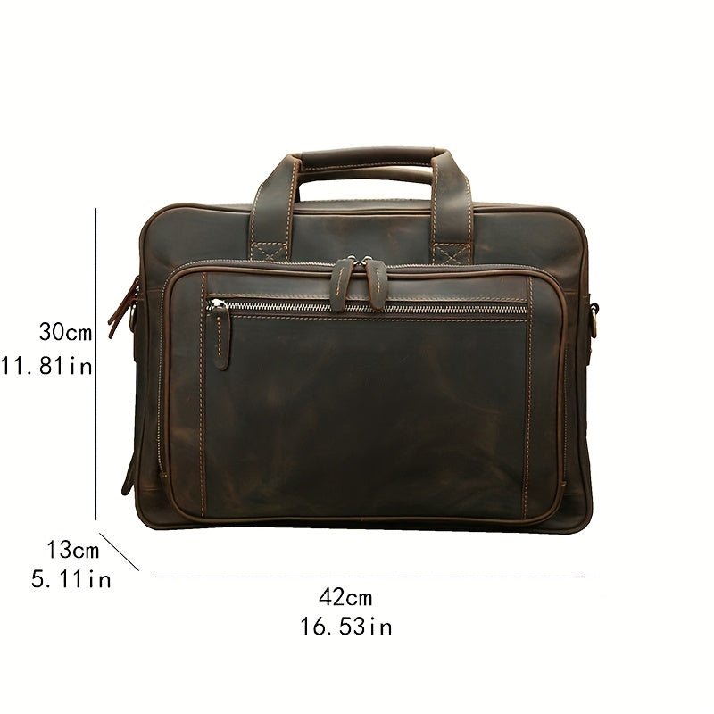 Men’s Genuine Leather Briefcase – Dark Brown, Multi - Compartment Casual Style - Honesty Sales
