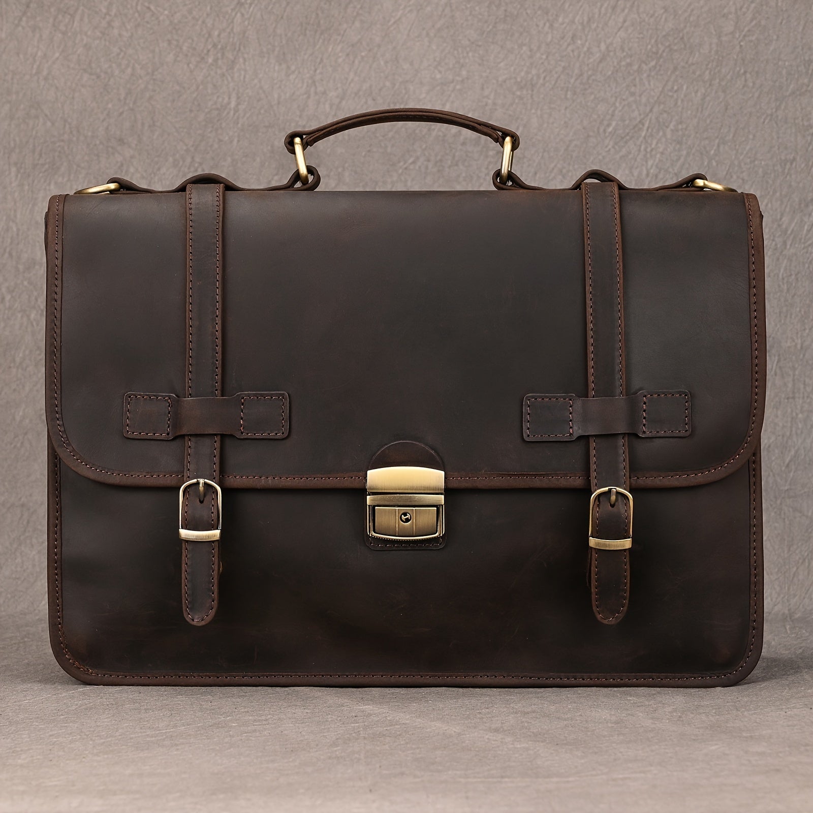Men’s Genuine Leather Briefcase Messenger Bag – 39.9cm Laptop, Locking Closure, Adjustable Strap - Honesty Sales