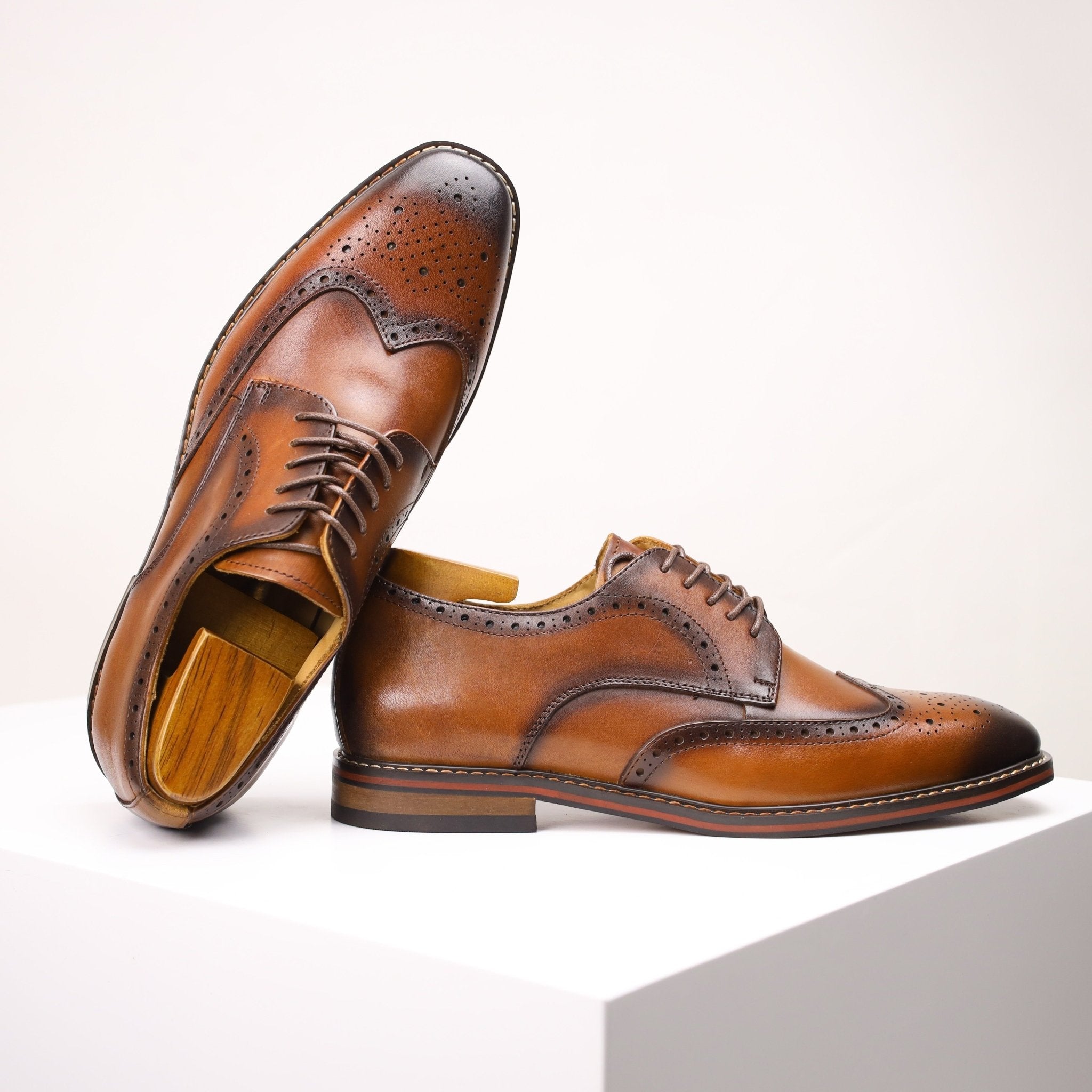 Men’s Genuine Leather Brogue Derby Shoes – Classic British Style, All - Season Business & Casual - Honesty Sales