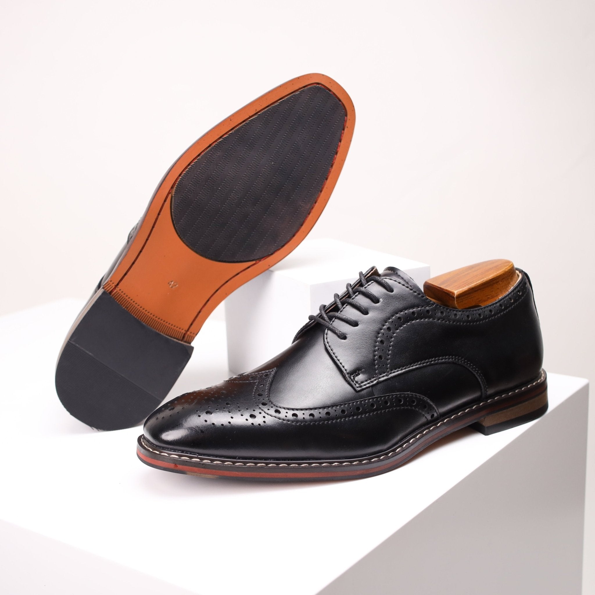 Men’s Genuine Leather Brogue Derby Shoes – Classic British Style, All - Season Business & Casual - Honesty Sales