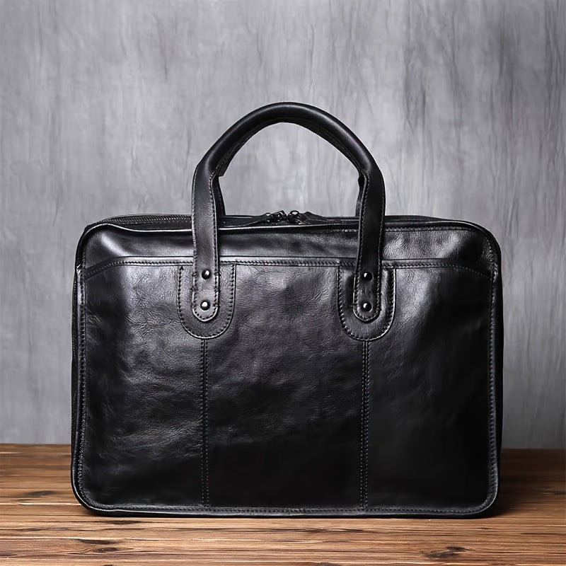 Men’s Genuine Leather Business Briefcase – Vintage Tanned Cowhide Tote & Crossbody Bag - Honesty Sales