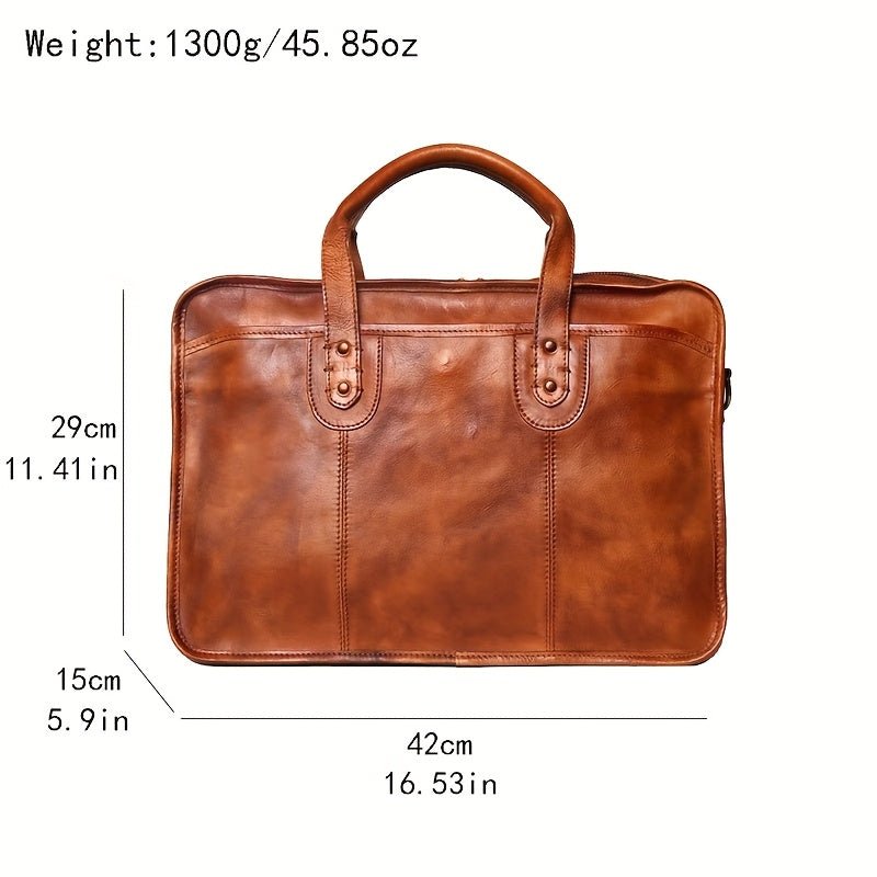 Men’s Genuine Leather Business Briefcase – Vintage Tanned Cowhide Tote & Crossbody Bag - Honesty Sales