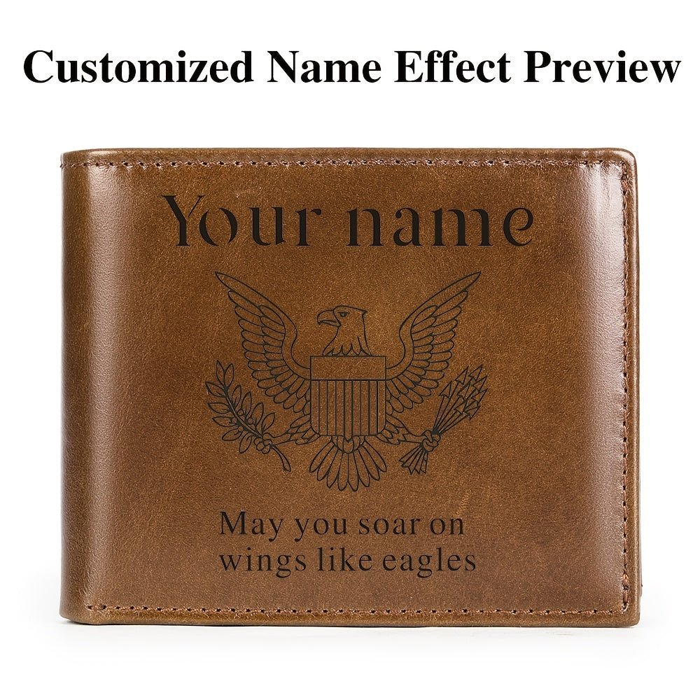 Men’s Genuine Leather Clutch Bag – Top - Grain Cowhide Wallet with Eagle Pattern, Customizable, Daily Use Gift (NIUCUNZH) - Honesty Sales