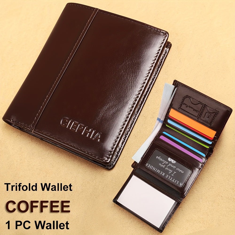 Men’s Genuine Leather Folding Wallet – Anti - Theft Design with ID Window, Deep Cash Compartment & Multi - Card Slots - Honesty Sales