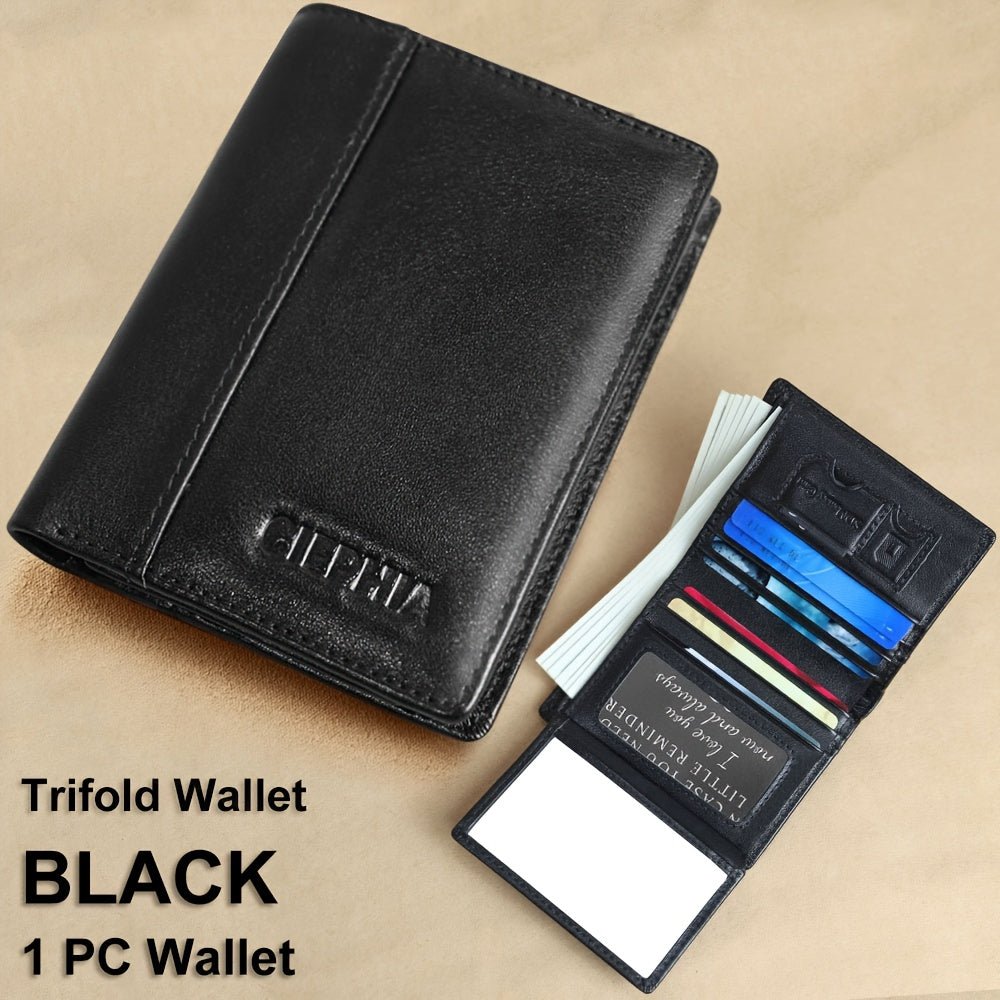 Men’s Genuine Leather Folding Wallet – Anti - Theft Design with ID Window, Deep Cash Compartment & Multi - Card Slots - Honesty Sales