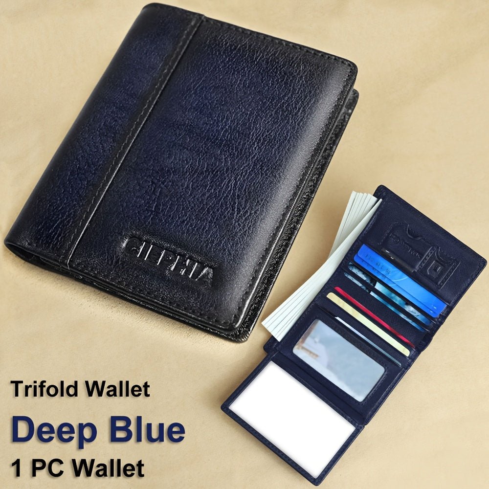 Men’s Genuine Leather Folding Wallet – Anti - Theft Design with ID Window, Deep Cash Compartment & Multi - Card Slots - Honesty Sales