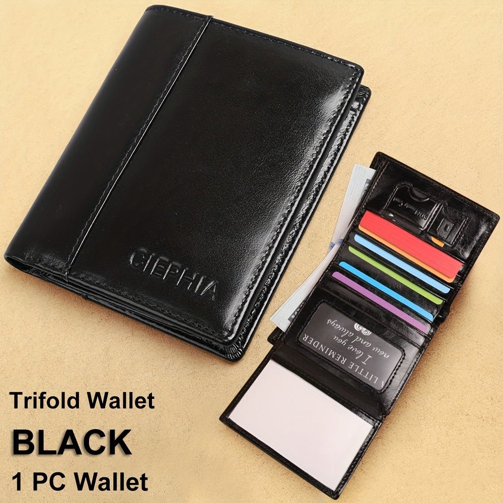 Men’s Genuine Leather Folding Wallet – Anti - Theft Design with ID Window, Deep Cash Compartment & Multi - Card Slots - Honesty Sales