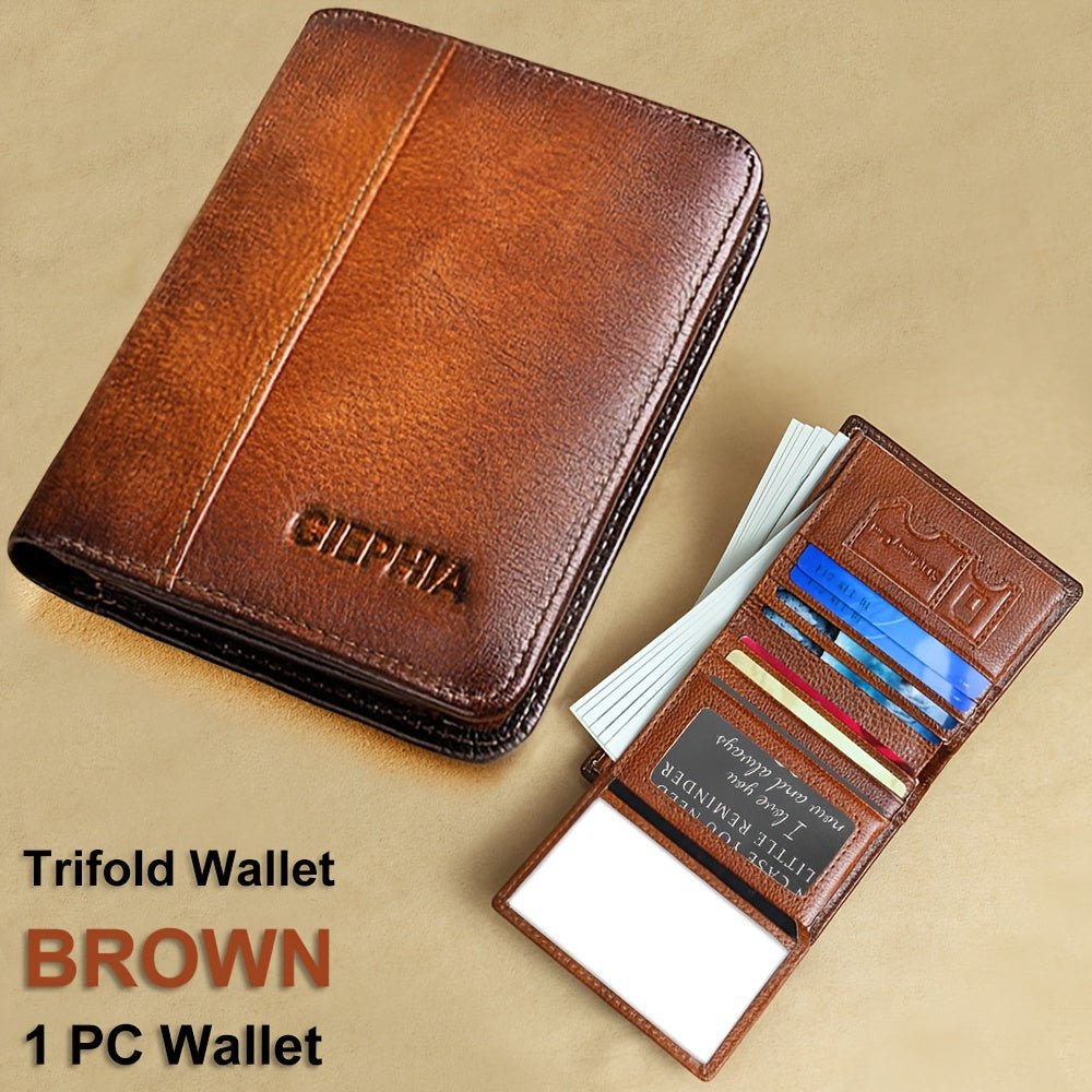 Men’s Genuine Leather Folding Wallet – Anti - Theft Design with ID Window, Deep Cash Compartment & Multi - Card Slots - Honesty Sales