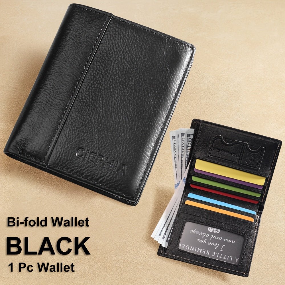 Men’s Genuine Leather Folding Wallet – Anti - Theft Design with ID Window, Deep Cash Compartment & Multi - Card Slots - Honesty Sales
