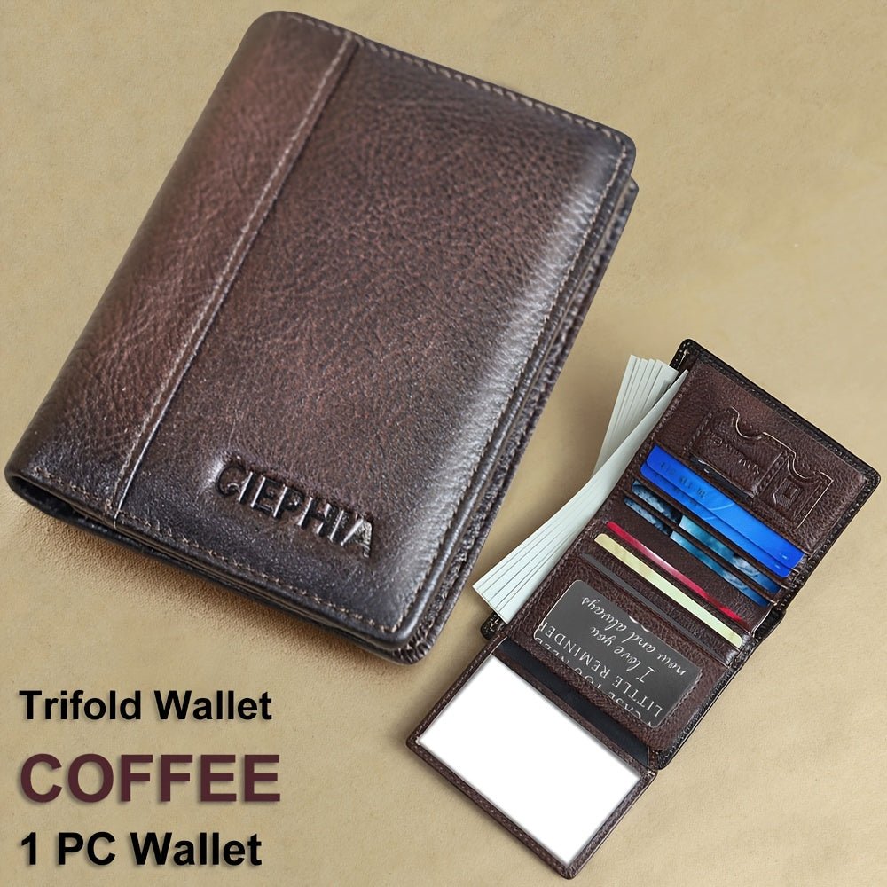 Men’s Genuine Leather Folding Wallet – Anti - Theft Design with ID Window, Deep Cash Compartment & Multi - Card Slots - Honesty Sales