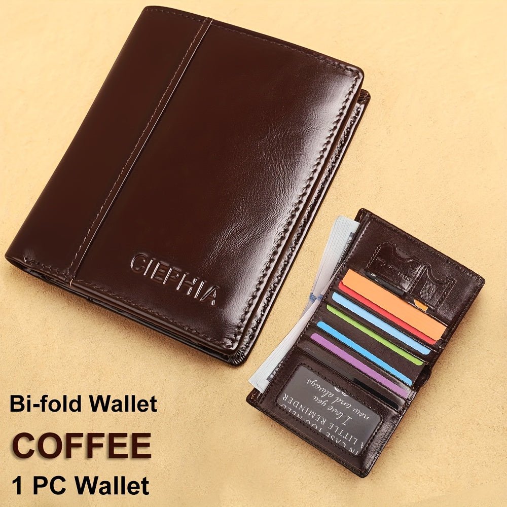 Men’s Genuine Leather Folding Wallet – Anti - Theft Design with ID Window, Deep Cash Compartment & Multi - Card Slots - Honesty Sales